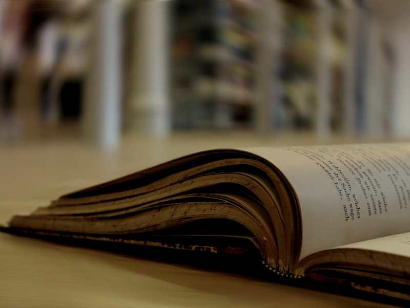 Opened book on a table