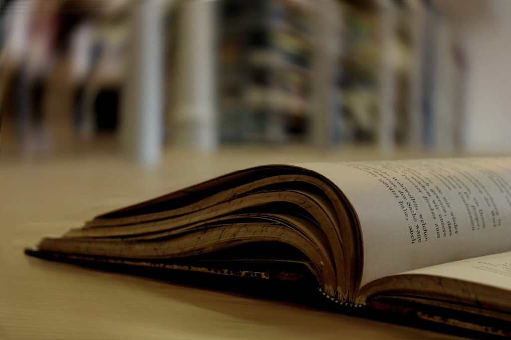 Opened book on a table